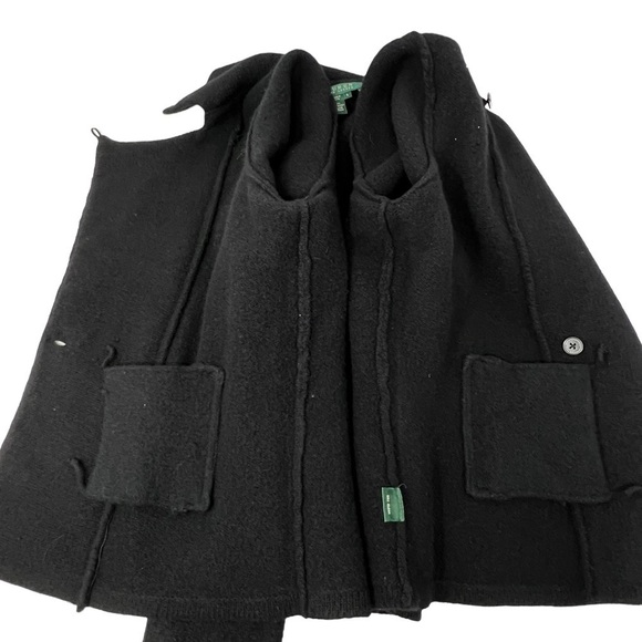 Lauren Ralph Lauren Black Lambswool Gold Tone Asymmetric Zip Moto Style Sz L - Picture 12 of 14